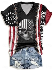 Ziua Independenței Tricou Patrioților pentru Femei Grafic Steag Vintage Stilat Clasic Mâneci Scurte Gât în V Topuri Regulate Zilnice Imprimare Negru Vară Primăvară
