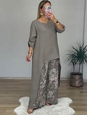 baratos Blusas femininas-Mulheres Conjuntos de calças Bolero Top Manga Longa Decote Redondo Floral Gráfico Imprimir Moda Roupa de rua Casual Diário Ao ar livre Branco Amarelo Rosa Verão Ajuste Largo