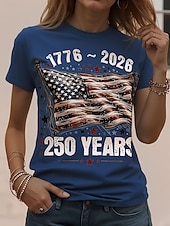  Den nezávislosti Americký výroční Patriotic Dámské tričko Tisk Grafika Americká vlajka Vintage Stylové Klasické Krátký rukáv Kulatý krk Běžné Top Daily Víkend Modrá Bílá Červená