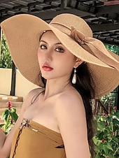 billige Halmhatt-Dame Hatt Solhatt Solbeskyttelse Strand Gate Helg Skjøte Strikket Ren farge