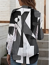 tanie Pasiaste i geometryczne bluzki-Damskie Koszula Bluzka Niejednolita całość Guziki Nadruk Graficzny Geometryczny Kratka Zabytkowe Tropikalny Codzienny Długi rękaw Kołnierzyk koszuli Zwykłe topy Codzienny Niebieski Czarny Biały Żółty