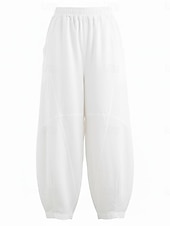 billiga Premium Linnekollektion-Dam Byxor av linne i bomull Kinesiska Sommarbyxor underbyxor Semester Streetwear Grundläggande Fullängd Medium Midja Slät Ficka Elastiskt midjeband Bekväm Komfort Microelastisk Dagligen Utomhus Gata