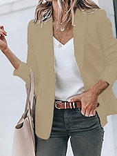 preiswerte Blazer &amp; Anzüge-Damen Blazer Bequem Tasche Mode Lässig Einfach Straße Alltagskleidung Ausgehen Wochenende Regulär Gekerbtes Revers Schlank Langarm Oberbekleidung Schwarz Weiß Gelb Frühling Herbst
