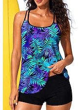 abordables Surf Tankinis &amp; Bikinis-Femmes Standard Maillot Anti UV Maillot de bain à imprimé floral Maillots de bain tankini Floral Tropical Blocage de couleurs 2 pièces Coussin amovible Boyleg Protection Solaire UV UPF50+ Élastique