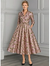  A-linje Ankellengde Gjestekjole til bryllup Formell kjole Aftenkjole Kjole til brudens mor 3/4 ermer Knaphul Elegant Årgang Formell Spandex med Belte / bånd Sløyfe(r)