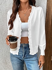 economico Cardigan Pieno-Per donna Felpa Cardigan Elegante Moda Streetwear Tinta unica Scollo a V Bottoni Lavorato a maglia Manica Lunga Top Regolari Maglia Quotidiano All'aperto Weekend Nero Bianco Estate Primavera