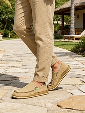 ieftine Bărbați-Espadrile slip-on bej pentru bărbați, cu partea superioară confortabilă și respirabilă, talpă din iută, potrivite pentru activități în aer liber, de resort, plajă și agrement