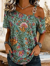 economico Maglietta Animali-Per donna Maglietta Asimmetrico Grafico Oceano Tartaruga di mare Vintage Tropicale Hawaiano Manica Corta Monospalla Collo asimmetrico Top lunghi Matrimonio in Spiaggia Quotidiano Sportivo Blu Rosa