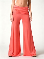 abordables Pantalones acampanados para mujer-Mujer Perneras anchas Chinos Vacaciones Moda Ropa de calle Longitud total Alta cintura Plano Confortable Comodidad Suave Elástico Exterior Calle Naranja Verano Primavera Otoño Holgado
