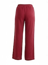 cheap Premium Linen Collection-70% Linen Women's Linen Pants Culottes Wide Leg Wide Leg Chinos Vacation Streetwear Basic Full Length Medium Waist Plain Drawstring Pocket Comfort Inelastic Daily Outdoor claret Deep Green