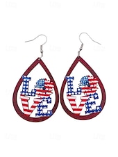 tanie Akcesoria-Amerykański 250. Jubileusz Kwiatowe Drewniane Kolczyki w Kształcie Łzy z Flagą USA lekkie Patriotyczne Biżuteria z Długimi Kolczykami dostępne w wielu stylach Casual Boho Styl na co dzień
