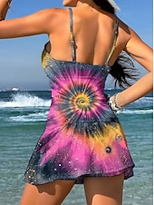 economico Tankini-Per donna Costumi da bagno Intero Gonna Costume da bagno Elegante Vacanza Grafico Geometrico Scollo a V Senza Maniche Costumi da bagno