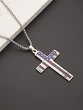 זול אביזרים-שרשרת תליון צלב דגל אמריקאי לגברים מפלדת אל-חלד, עמידה ומסוגננת, מושלמת ליום העצמאות, יום השנה ה-250 לארה"ב וללבוש יומיומי קז'ואל