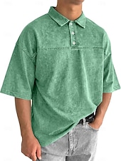 voordelige Klassieke polo voor heren-SoftFade™ Heren Zuurwas Shirt Katoen Polo Shirt Casual Zakelijk Ribbel Polo Kraag Korte Mouwen Mode Basic Effen Kleur Kleurblokken Knopen Gewassen Lente  Herfst Loose Fit Zwart Marineblauw