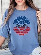  T-shirt patriottica da festa dell'indipendenza da donna in 100% cotone stampa grafica bandiera elegante basic classica a maniche corte girocollo girocollo regolare top quotidiani blu nero bianco