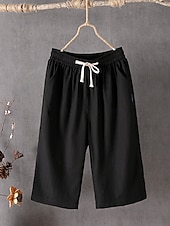cheap Wide Leg &amp; High Waisted-Women's Cotton Capri Pants Casual Pants Summer Shorts Vacation Fashion Streetwear Calf-Length High Waist Plain Drawstring Pocket Elastic Waist Comfort Comfortable Inelastic Daily Vacation Street