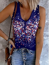  День независимости Патриотичная женская майка с графическим флагом винтажная тропическая стильная без рукавов V-образный вырез обычные топы повседневные принт синий лето весна