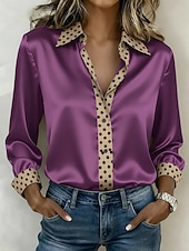 economico Bluse a righe e geometriche-Per donna Camicia Camicia in raso Stampato A Pois Elegante Bohemien Vintage Manica Lunga Colletto a Camicia Top Regolari Quotidiano Ferie Uscire Rosa Viola Verde Grigio Estate Primavera Autunno