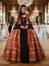 Недорогие Платья-Рококо Викторианский стиль Эпоха возрождения В пол Платья Костюм для вечеринки Маскарад Большие размеры Нормальная Буфф / баллон Вспышка рукава Принцесса Кружева Тюль Винтаж С пышной юбкой