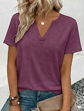 זול טי-שירט פשוטה-בגדי ריקוד נשים חולצה קצרה טופ טי צבע אחיד מסוגנן קלסי יום יומי שרוולים קצרים צווארון V חולצות רגילות יומי ליציאה סוף שבוע פול שחור לבן כחול סקיי סגול קיץ אביב