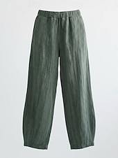cheap Premium Linen Collection-70% Linen Women's Linen Pants Chinos Summer Pants Bloomers Vacation Streetwear Basic Full Length Medium Waist Plain Pocket Elastic Waistband Comfy Inelastic Daily Outdoor Street Violet Teal Dark