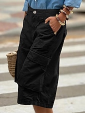 abordables Bermuda-Femmes Bermuda Shorts Capri Pantalon capri Shorts cargo Mode Streetwear Basique Longueur mollet Taille haute Uni Multi-poches Respirabilité Confortable Non Elastique Quotidien Vacances Rue Rouge