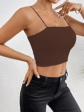 halpa Yksinkertainen säiliö-Naisten Hihaton Pusero Camisole Tank Top Tavallinen Tyylikäs Seksikäs Moderni Hihaton Nelikulmainen kaula-aukko Rajaa topit Päivittäin Pyhäpäivä Bile Musta Valkoinen Viini Rubiini Ruskea Kesä Kevät