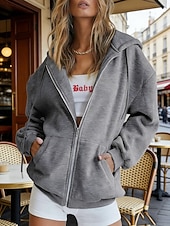 Недорогие Толстовки и Кофты-Женская объемная толстовка на молнии с длинными рукавами, повседневная толстовка с капюшоном и карманами для повседневной носки, несколько цветов.