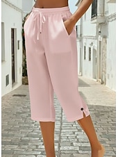 economico Pantaloni-Per donna Pantaloni capri Chinos Streetwear Essenziale Casual Lunghezza al polpaccio Vita media Semplice Coulisse Tasca Comodo Elasticizzato Quotidiano All'aperto Streetwear Blu Bianco Rosa Arancione