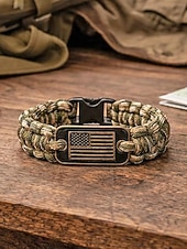 preiswerte Zubehör-USA 250. Jubiläum Männer Amerikanische Flagge Paracord Armband Langlebiges Polyester- und Legierungsmaterial Verstellbare Größe Perfekt für Unabhängigkeitstag alltägliche Freizeitkleidung