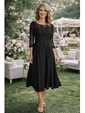 economico Lunghezza alla caviglia-Linea ad A Lunghezza alla caviglia Vestito da Festa Abito da Cocktail Abito da invitata a nozze Abito da cerimonia per signora Manica 3/4 Girocollo Elegante Ospite di nozze Festa di fidanzamento