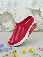 Χαμηλού Κόστους Γυναικεία Sneakers-Γυναικεία κόκκινα casual αθλητικά mules με πλατφόρμα αέρα - αναπνεύσιμο πλέγμα στο πάνω μέρος, ελαφριά και άνετα παπούτσια για περπάτημα για γυναίκες, ιδανικά για καθημερινή χρήση, ταξίδια, ψώνια,