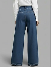 cheap Wide Leg &amp; High Waisted-Women's Wide Leg Chinos Vacation Basic Full Length Mid Waist Comfort Inelastic Daily Blue Black Spring Loose Fit