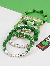 ieftine Accesorii-Set de brățări cu mărgele pentru femei de Ziua Sfântului Patrick, brățări cu pandantive din rășină și aliaj, bijuterii cu litere irlandeze cu trifoi în mai multe stiluri, perfecte pentru parade de sărbători, petreceri și ținute festive