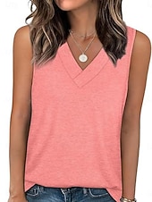 preiswerte Einfacher Tank-Damen Bluse Einfach Aktiv Lässig Ärmellos V Ausschnitt Normale Oberteile Täglich Ferien Ausgehen Schwarz Weiß Rosa Fuchsie Rosa Sommer Frühling