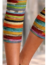 cheap Graphic Leggings-Women's Chinos Leggings Vacation Vintage Streetwear Capris High Waist Graphic Striped Printing Comfort Soft Comfortable Stretchy Daily Outdoor Vacation Green Summer Spring Fall Slim Fit
