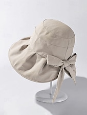 رخيصةأون اكسسوارات العطلة-قبعة شمسية نسائية من البوليستر بحافة عريضة مزينة بفيونكة، قابلة للطي لحماية من الأشعة فوق البنفسجية، متوفرة بألوان متعددة، لون أنيق مناسب لعطلة الربيع والارتداء اليومي غير الرسمي