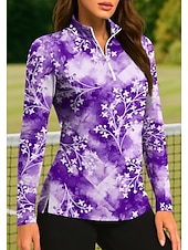 baratos Camisa Feminina-Mulheres Tintura Tie Dye Plantas Tropical Botânico floral Tops Camisa polo de caminhada Camisa de tênis Camiseta de tênis Manga Longa Imprimir Quarter Zip Pullover UPF50+ Proteção UV Elástico