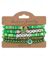 ieftine Accesorii-Set de brățări cu mărgele pentru femei de Ziua Sfântului Patrick, brățări cu pandantive din rășină și aliaj, bijuterii cu litere irlandeze cu trifoi în mai multe stiluri, perfecte pentru parade de sărbători, petreceri și ținute festive