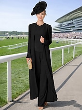 preiswerte Hosenanzüge für Mama-Overall Hosenanzug Dreiteilig Bodenlang Brautmutterkleid Langarm Bateau-Ausschnitt Elegant Übergröße Mit Schal Formell Hochzeitsgast Chiffon Mit Schal mit Perlenstickerei