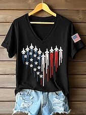  Ημέρα Ανεξαρτησίας Πατριωτικό Γυναικείο T Shirt Εκτύπωση Γραφικό Σημαία Vintage Στιλάτο Κλασικό Κοντομάνικο V Neck Μακριά Τόπς Καθημερινό Μπλε Μαύρο Κόκκινο Πράσινο Καλοκαίρι Άνοιξη