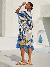 preiswerte Blumenkleider-Ozeanblauer Orchideen-Seidensatin-Kaftan