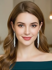 preiswerte Hochzeit ACC-Elegante, lange Quastenohrringe aus einer Legierung für Damen, funkelnder Statement-Ohrring für Hochzeiten, Abendveranstaltungen und festliche Anlässe.