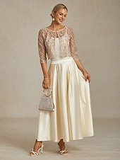 お買い得  レーストップ-女性用 ジャケット パーティー レース フラワー カジュアル／普段着 エレガント レギュラー アウターウェア 七分袖 夏 シャンパン S