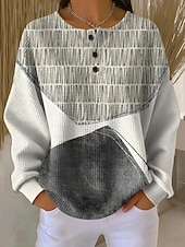 economico Felpe a Strisce e Geometriche-Per donna Felpe con cappuccio Bottoni Grafico Geometrico Blocco di colori Moda Casual Stampa Manica Lunga Girocollo Top Regolari Casuale Streetwear Rosa chiaro Rosa Verde Kaki Beige Estate Primavera