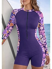 levne Rash guardy One Piece-Dámské Ochrana proti vyrážce Plavky Atletické plavky Květinový Zapni Vyjímatelné vycpávky Přední zip UV ochrana proti slunci UPF50+ Ultra lehký (UL) Dlouhý rukáv Plavky Ochrana proti vyrážce