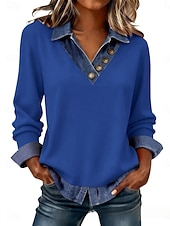 voordelige Effen Hoodies-Dames Trui-sweatshirt Lapwerk Knop Effen Casual Lange mouw Revers Normale tops Straat Dagelijks gebruik blauw Zwart Blozend Roze Donkergrijs Abrikoos Lente Herfst Winter
