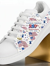  sneakers casual patriottiche da uomo – bianche con design a stelle e strisce rosse e blu, ideali per le celebrazioni del 250° anniversario, comode da indossare tutto il giorno