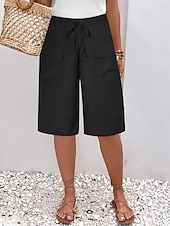 abordables Pantalones de chándal-Mujer Pantalones Capri Chinos Pantalones cortos de verano Moda Ropa de calle Casual Longitud de la rodilla Alta cintura Plano Bolsillo Cintura elástica Confortable Suave Cómodo Microelástico Exterior