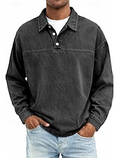 preiswerte Klassisches Poloshirt für Herren-Herren Jeanshemd Baumwoll-Poloshirt Lässig Urlaub Klassisch Langarm Mode Basic Einfarbig Einfach Vintage-Stil Gewaschen Frühling Winter Frühling &amp; Herbst Normale Passform Schwarz Hellgrün Rosa